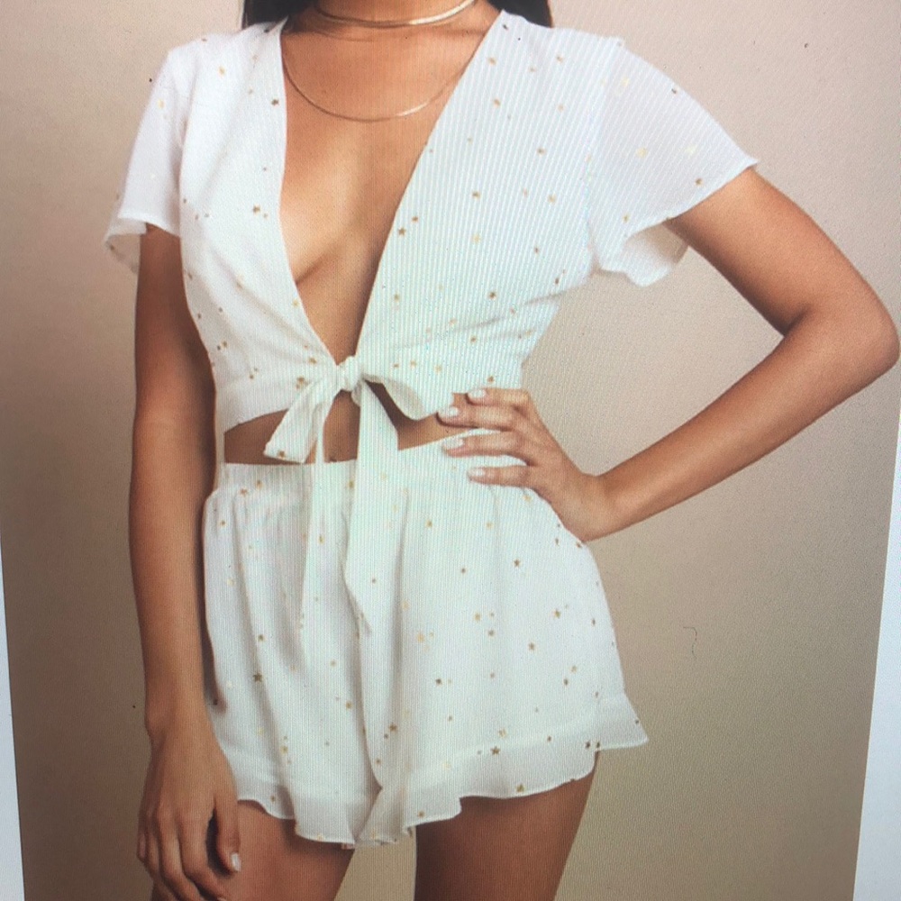 Tobi Bright Star White Multi Print Crop Top